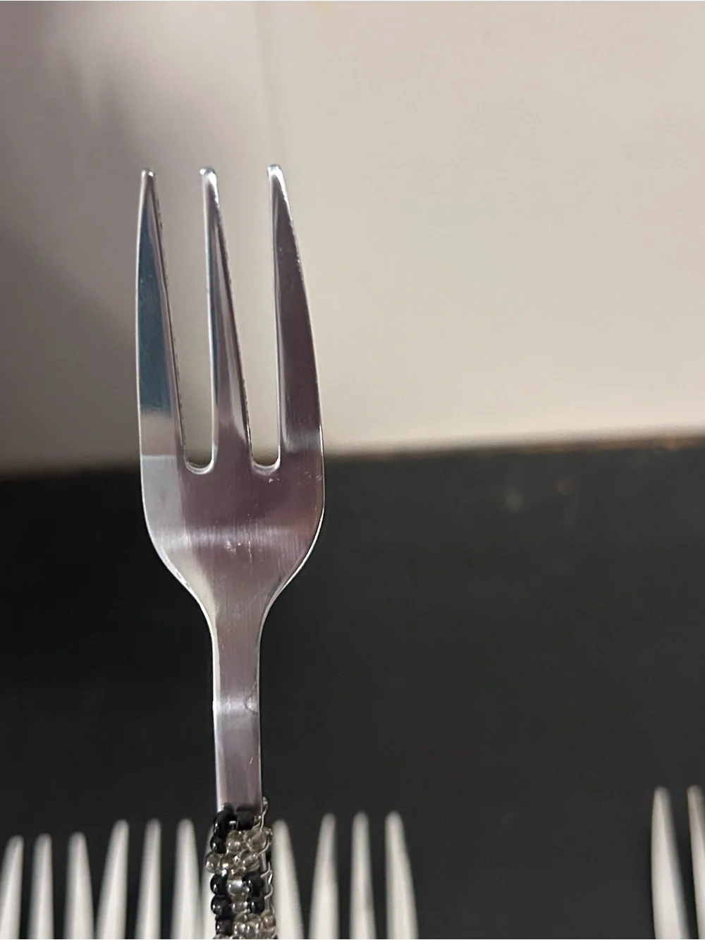 Beaded Handle Dessert Forks - Black and Silver Accent (Set)